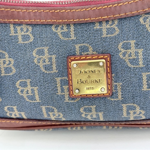 Dooney & Bourke Denim Monogram Mini Shoulder Bag Top Zip Blue Brown Leather Y2K - Picture 6 of 16